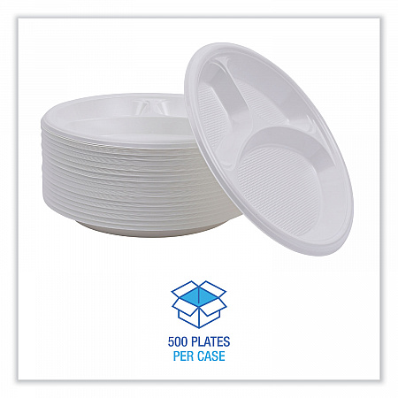 Hi-Impact Plastic Dinnerware, 3-Compartment Plate, 10