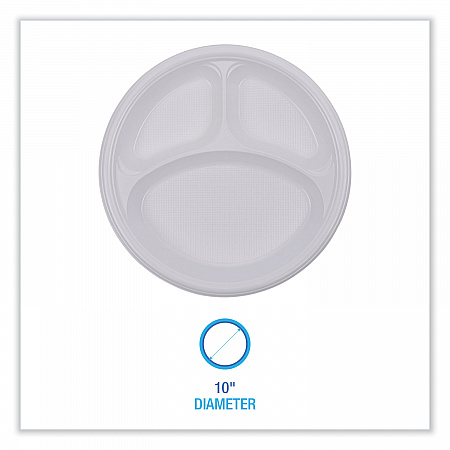 Hi-Impact Plastic Dinnerware, 3-Compartment Plate, 10