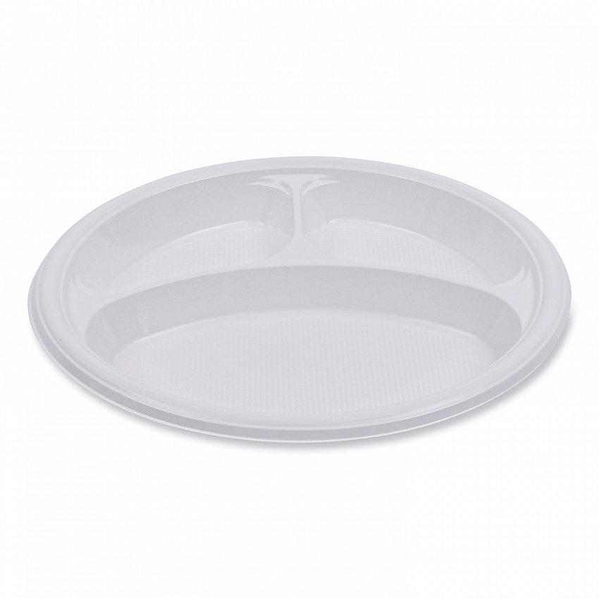 Hi-Impact Plastic Dinnerware, 3-Compartment Plate, 10" dia, White, 500/Carton (PLTHIPS10WH3)