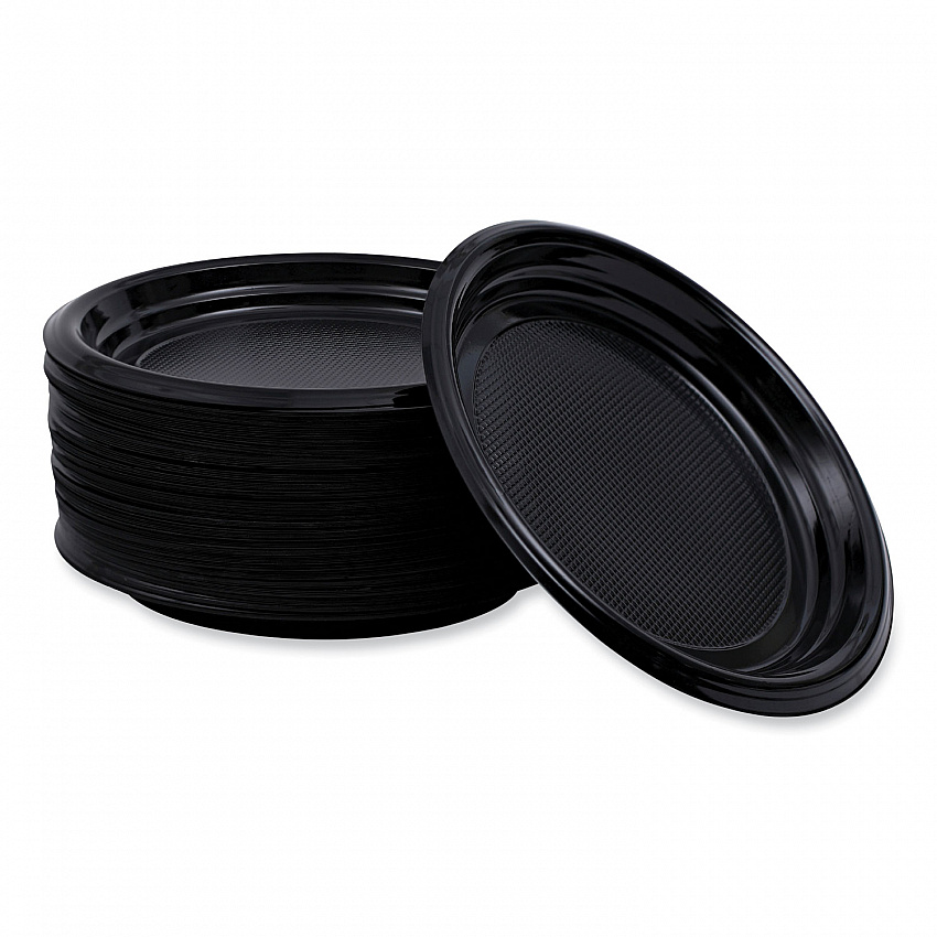 Hi-Impact Plastic Dinnerware, Plate, 9" dia, Black, 500/Carton (PLTHIPS9BL)