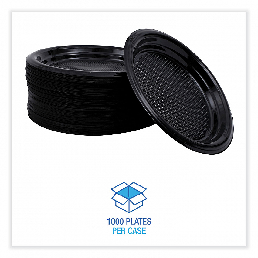 Hi-Impact Plastic Dinnerware, Plate, 6" dia, Black, 1,000/Carton (PLTHIPS6BL)