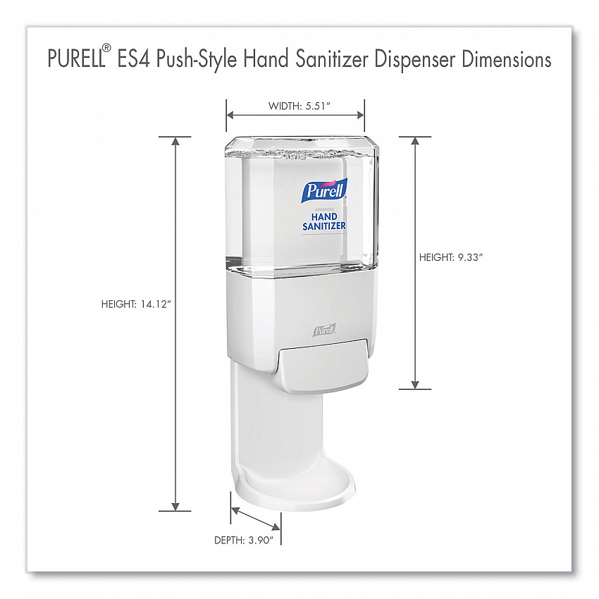 Push-Style Hand Sanitizer Dispenser, 1,200 mL, 5.25 x 8.56 x 12.13, White (502001)
