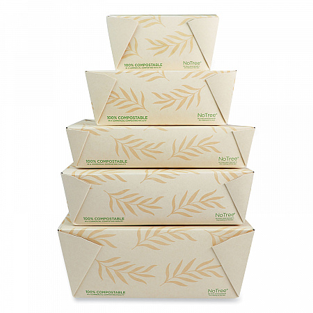 No Tree Folded Takeout Containers, 26 oz, 4.2 x 5.2 x 2.5, Natural, Sugarcane, 450/Carton (TONT1)