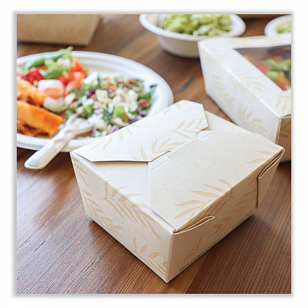 No Tree Folded Takeout Containers, 26 oz, 4.2 x 5.2 x 2.5, Natural, Sugarcane, 450/Carton (TONT1)