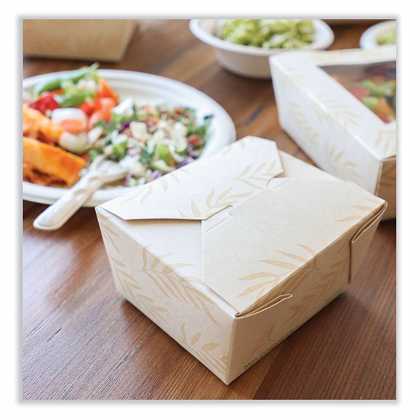 No Tree Folded Takeout Containers, 26 oz, 4.2 x 5.2 x 2.5, Natural, Sugarcane, 450/Carton (TONT1)