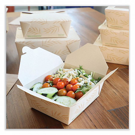 No Tree Folded Takeout Containers, 65 oz, 6.25 x 8.7 x 2.5, Natural, Sugarcane, 200/Carton (TONT3)