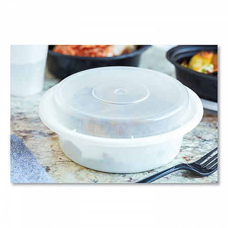 Newspring VERSAtainer Microwavable Containers, Round, 16 oz, 6 x 6 x 1.5, White/Clear, Plastic, 150/Carton (NC718)