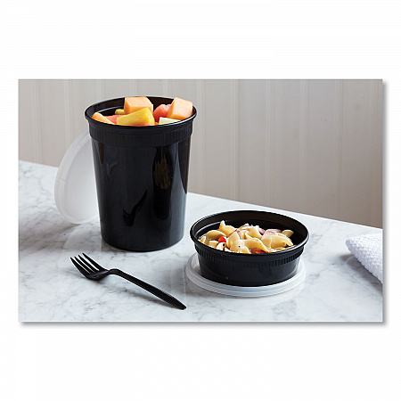 Newspring DELItainer Microwavable Container, 8 oz, 4.7 x 4.7 x 1.8, Black/Clear, Plastic, 240/Carton (YL2508B)