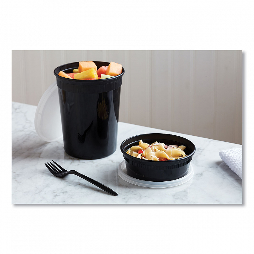Newspring DELItainer Microwavable Container, 8 oz, 4.7 x 4.7 x 1.8, Black/Clear, Plastic, 240/Carton (YL2508B)