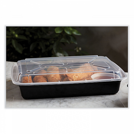 Newspring VERSAtainer Microwavable Containers, Rectangular, 58 oz, 11.5 x 8.5 x 2.5, Black/Clear, Plastic, 150/Carton (NC989B)