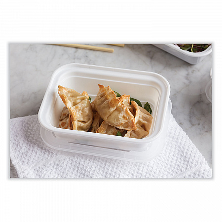 Newspring VERSAtainer Microwavable Containers, Rectangular, 12 oz, 5.8 x 4.6 x 2.3, White/Clear, Plastic, 150/Carton (NC818)