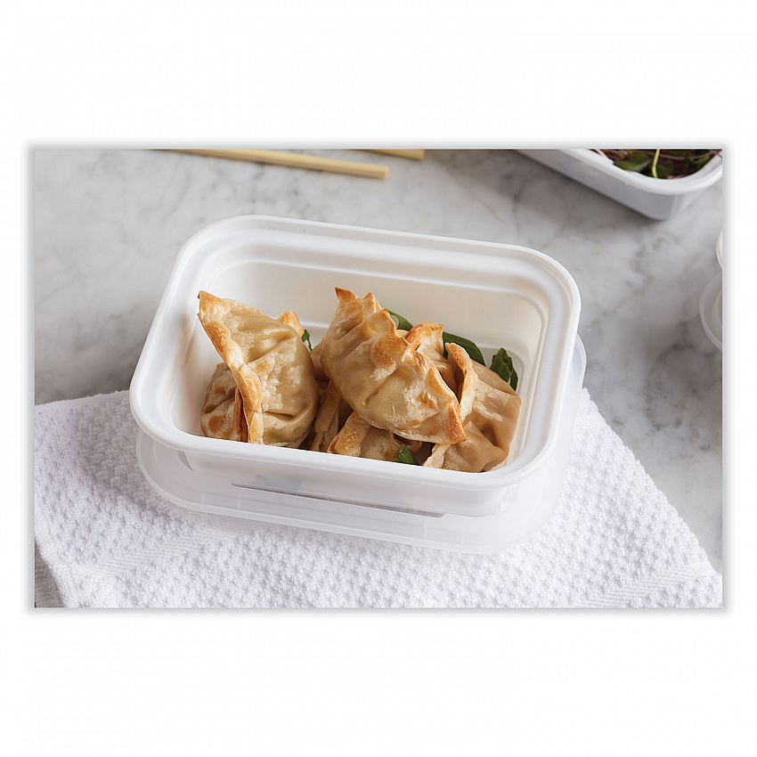 Newspring VERSAtainer Microwavable Containers, Rectangular, 12 oz, 5.8 x 4.6 x 2.3, White/Clear, Plastic, 150/Carton (NC818)