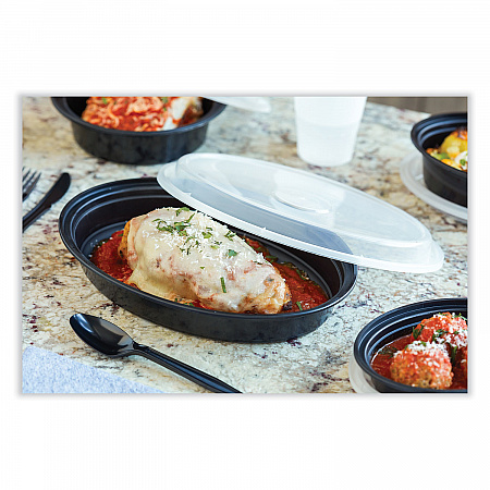 Newspring VERSAtainer Microwavable Containers, Oval, 6 oz, 5.7 x 4 x 1.5, Black/Clear, Plastic, 150/Carton (OC06B)