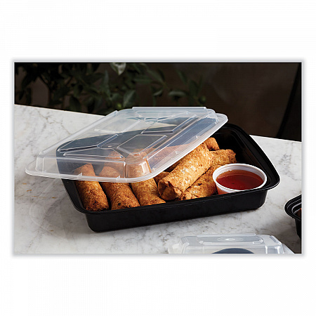 Newspring VERSAtainer Microwavable Containers, Rectangular, 58 oz, 11.5 x 8.5 x 2.5, Black/Clear, Plastic, 150/Carton (NC989B)