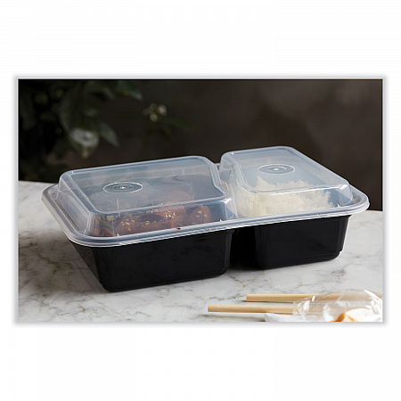 Newspring VERSAtainer Microwavable Containers, Rectangular, 2 Compartments, 30 oz, Black/Clear, Plastic, 150/Carton (NC8288B)