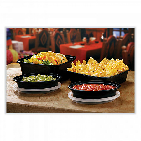 Newspring VERSAtainer Microwavable Containers, Oval, 8 oz, 5.7 x 4 x 1.5, Black/Clear, Plastic, 150/Carton (OC08B)