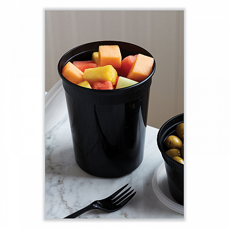 Newspring DELItainer Microwavable Container, 32 oz, 4.55 x 4.55 x 5.55, Black/Clear, Plastic, 240/Carton (YSD2532B)