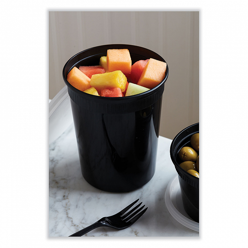 Newspring DELItainer Microwavable Container, 32 oz, 4.55 x 4.55 x 5.55, Black/Clear, Plastic, 240/Carton (YSD2532B)