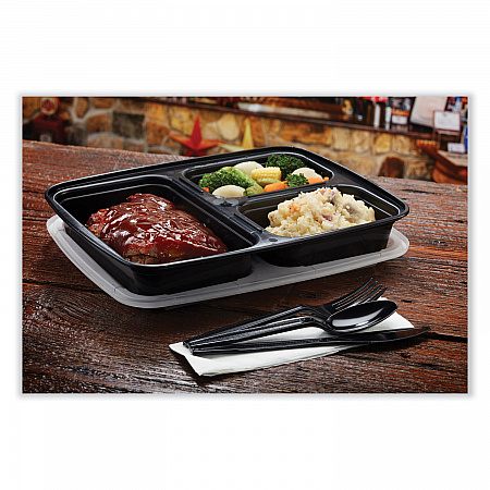 Newspring DELItainer Microwavable Container, 32 oz, 7.57 x 9.9 x 2.1, Black/Clear, Plastic, 150/Carton (NC333B)