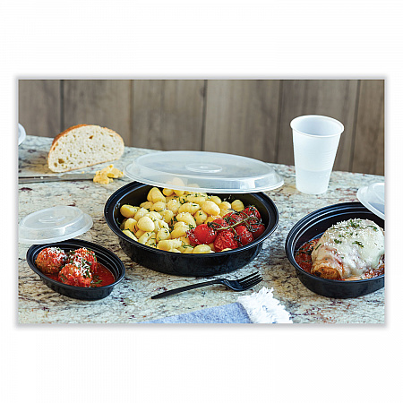 Newspring VERSAtainer Microwavable Containers, Oval, 6 oz, 5.7 x 4 x 1.5, Black/Clear, Plastic, 150/Carton (OC06B)