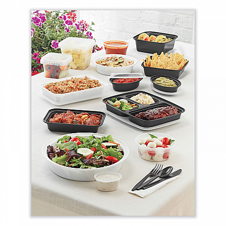 Newspring VERSAtainer Microwavable Containers, Oval, 8 oz, 5.7 x 4 x 1.5, Black/Clear, Plastic, 150/Carton (OC08B)