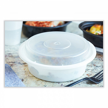 Newspring VERSAtainer Microwavable Containers, Round, 32 oz, 7 x 7 x 2.8, White/Clear, Plastic, 150/Carton (NC729)