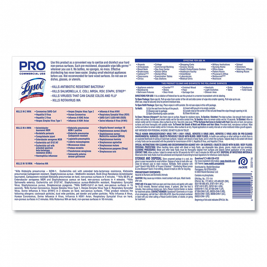 Professional Disinfecting Wipe Bucket, 1-Ply, 6 x 8, Lemon and Lime Blossom, White, 800 Wipes (99856EA)