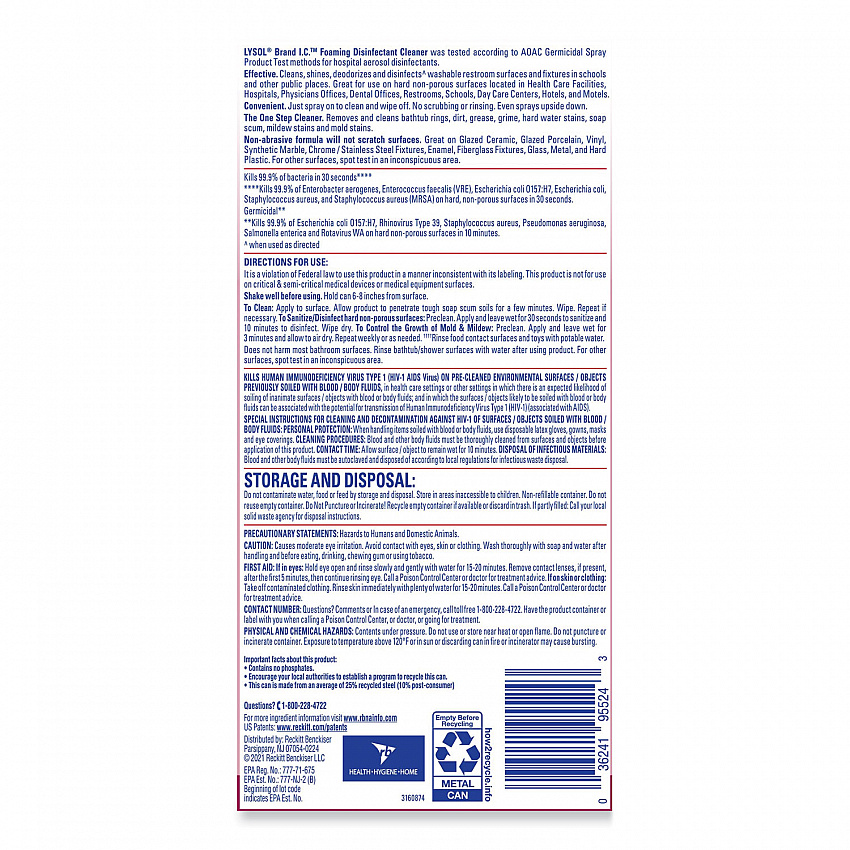 Foaming Disinfectant Cleaner, Fresh Scent, 24 oz Aerosol Spray, 12/Carton (95524CT)
