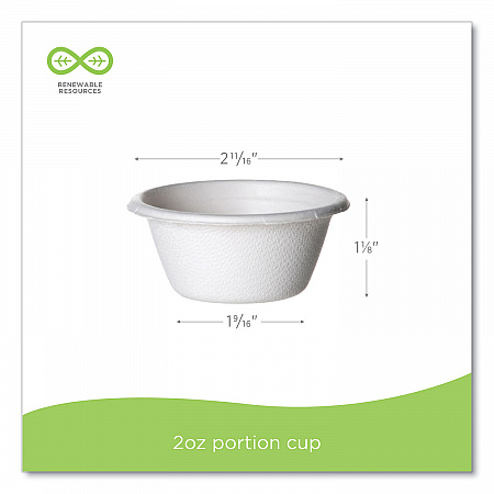 Molded Fiber Portion Cups, 2 oz, Sugarcane, White, 2,500/Carton (EPSPC2)