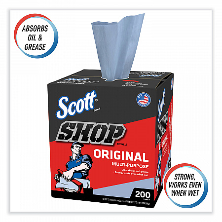 Shop Towels, POP-UP Box, 1-Ply, 9 x 12, Blue, 200/Box, 8 Boxes/Carton (75190)