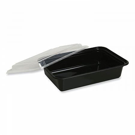 Microwavable Food Container with Lid, Rectangular, 16 oz, 7.48 x 5.03 x 2.04, Black/Clear, Plastic, 150/Carton (TORECT16)