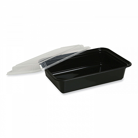 Microwavable Food Container with Lid, Rectangular, 38 oz, 8.81 x 6.02 x 2.48, Black/Clear, Plastic, 150/Carton (TORECT38)
