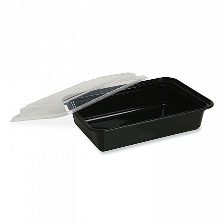 Microwavable Food Container with Lid, Rectangular, 12 oz, 5.78 x 4.52 x 2.24, Black/Clear, Plastic, 150/Carton (TORECT12)