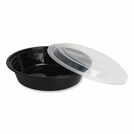 Microwavable Food Container with Lid, Round, 16 oz, 6.29 x 6.29 x 1.96, Black/Clear, Plastic, 150/Carton (TORND16)