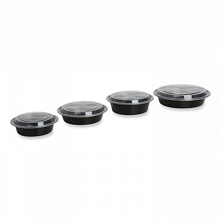 Microwavable Food Container with Lid, Round, 24 oz, 7.28 x 7.28 x 1.96, Black/Clear, Plastic, 150/Carton (TORND24)