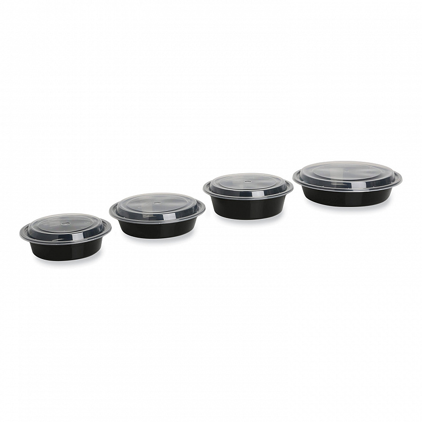 Microwavable Food Container with Lid, Round, 24 oz, 7.28 x 7.28 x 1.96, Black/Clear, Plastic, 150/Carton (TORND24)