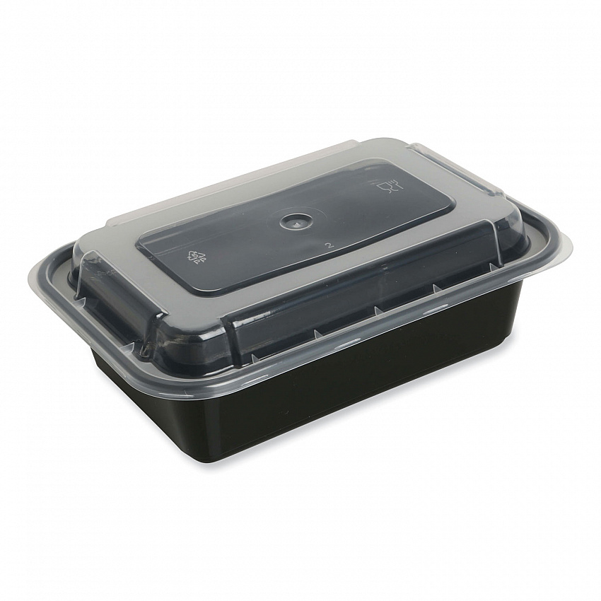 Microwavable Food Container with Lid, Rectangular, 16 oz, 7.48 x 5.03 x 2.04, Black/Clear, Plastic, 150/Carton (TORECT16)