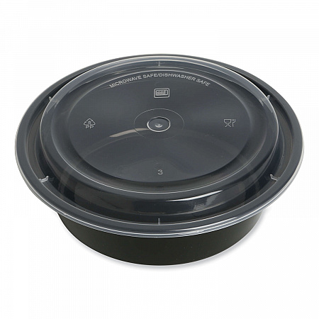 Microwavable Food Container with Lid, Round, 32 oz, 7.28 x 7.28 x 2.55, Black/Clear, Plastic, 150/Carton (TORND32)