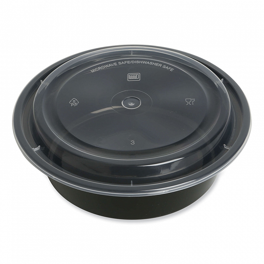 Microwavable Food Container with Lid, Round, 32 oz, 7.28 x 7.28 x 2.55, Black/Clear, Plastic, 150/Carton (TORND32)