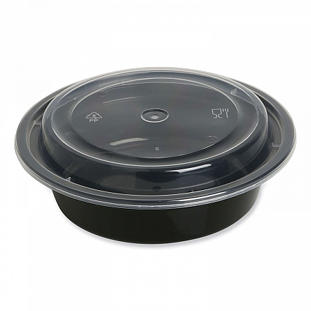 Microwavable Food Container with Lid, Round, 16 oz, 6.29 x 6.29 x 1.96, Black/Clear, Plastic, 150/Carton (TORND16)