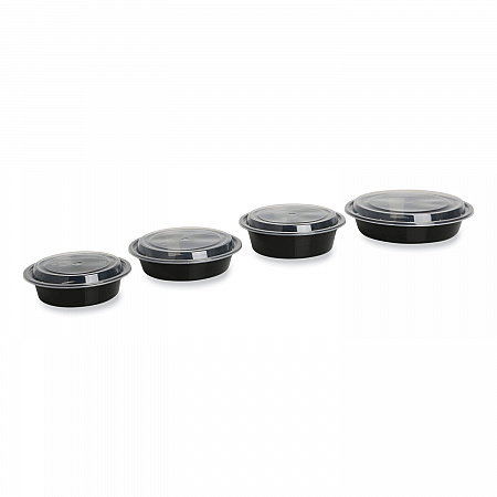 Microwavable Food Container with Lid, Round, 32 oz, 7.28 x 7.28 x 2.55, Black/Clear, Plastic, 150/Carton (TORND32)