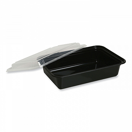 Microwavable Food Container with Lid, Rectangular, 28 oz, 8.81 x 6.02 x 2.04, Black/Clear, Plastic, 150/Carton (TORECT28)