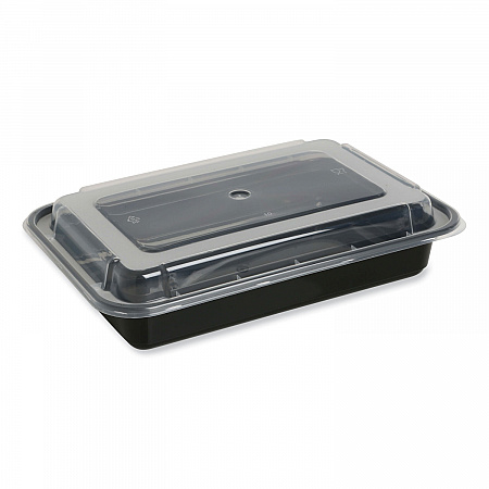 Microwavable Food Container with Lid, Rectangular, 28 oz, 8.81 x 6.02 x 2.04, Black/Clear, Plastic, 150/Carton (TORECT28)