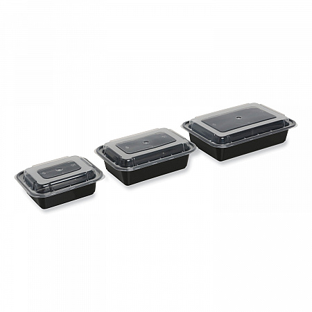 Microwavable Food Container with Lid, Rectangular, 24 oz, 7.48 x 5.03 x 2.48, Black/Clear, Plastic, 150/Carton (TORECT24)