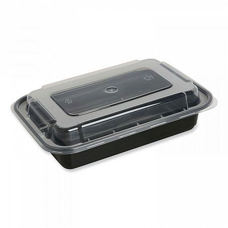 Microwavable Food Container with Lid, Rectangular, 24 oz, 7.48 x 5.03 x 2.48, Black/Clear, Plastic, 150/Carton (TORECT24)