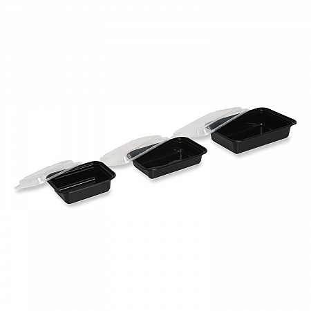 Microwavable Food Container with Lid, Rectangular, 24 oz, 7.48 x 5.03 x 2.48, Black/Clear, Plastic, 150/Carton (TORECT24)