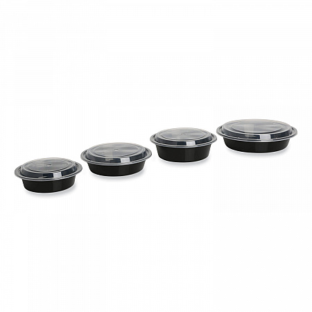 Microwavable Food Container with Lid, Round, 16 oz, 6.29 x 6.29 x 1.96, Black/Clear, Plastic, 150/Carton (TORND16)