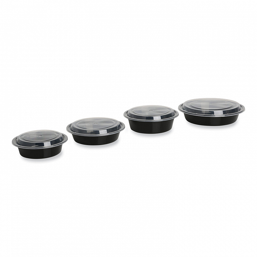 Microwavable Food Container with Lid, Round, 16 oz, 6.29 x 6.29 x 1.96, Black/Clear, Plastic, 150/Carton (TORND16)