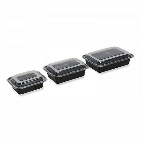 Microwavable Food Container with Lid, Rectangular, 16 oz, 7.48 x 5.03 x 2.04, Black/Clear, Plastic, 150/Carton (TORECT16)