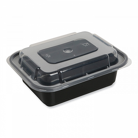 Microwavable Food Container with Lid, Rectangular, 12 oz, 5.78 x 4.52 x 2.24, Black/Clear, Plastic, 150/Carton (TORECT12)